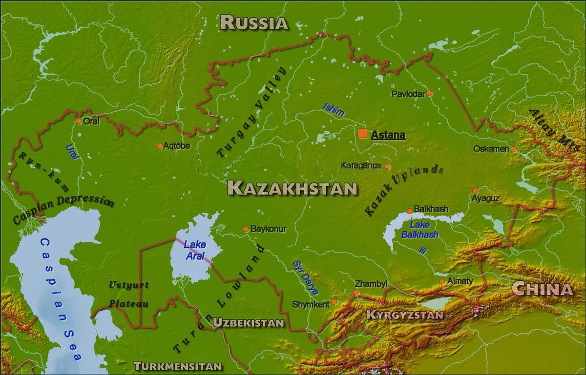 zemljevid Kazahstan fizično