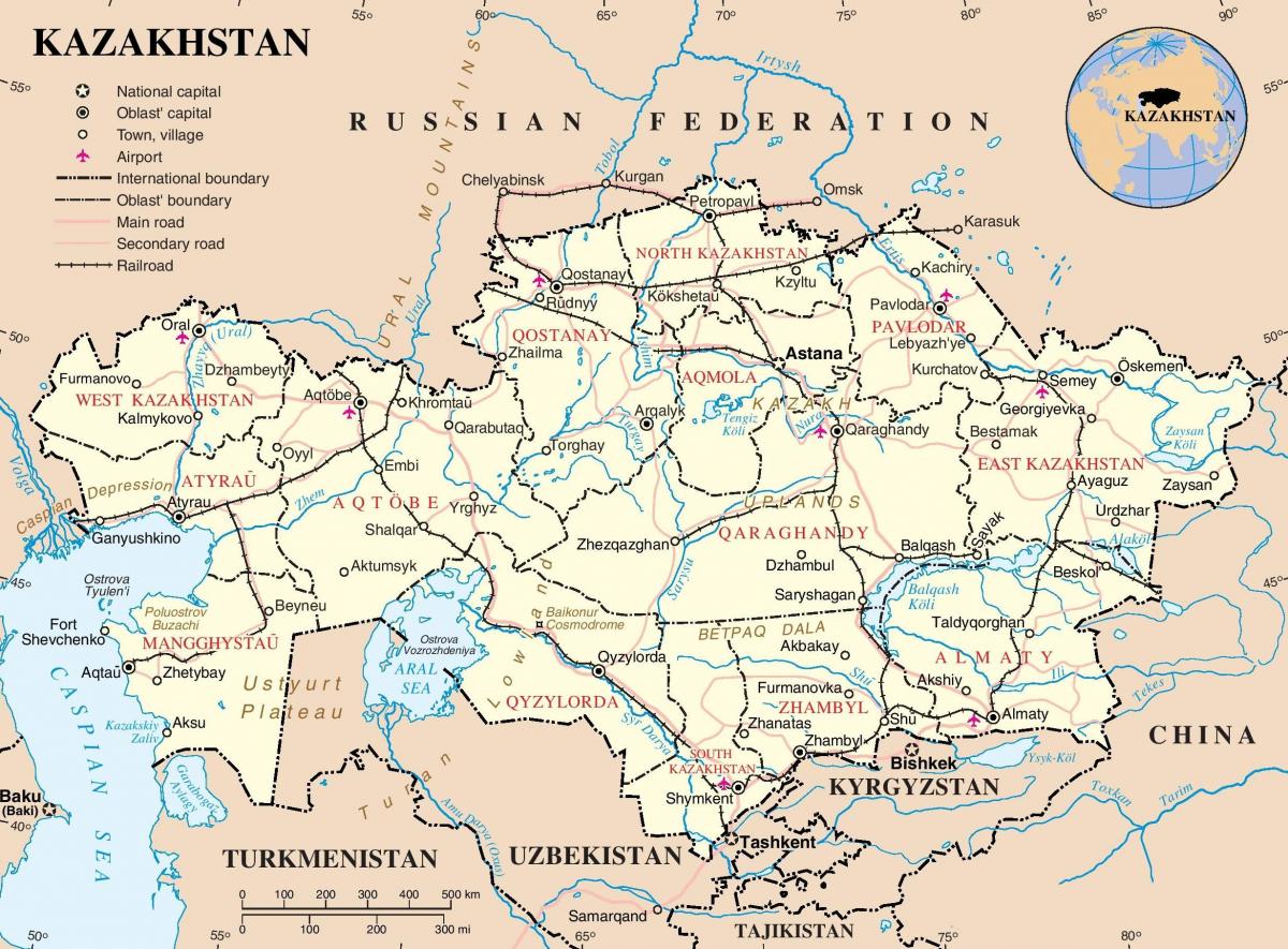 zemljevid Kazahstan politične