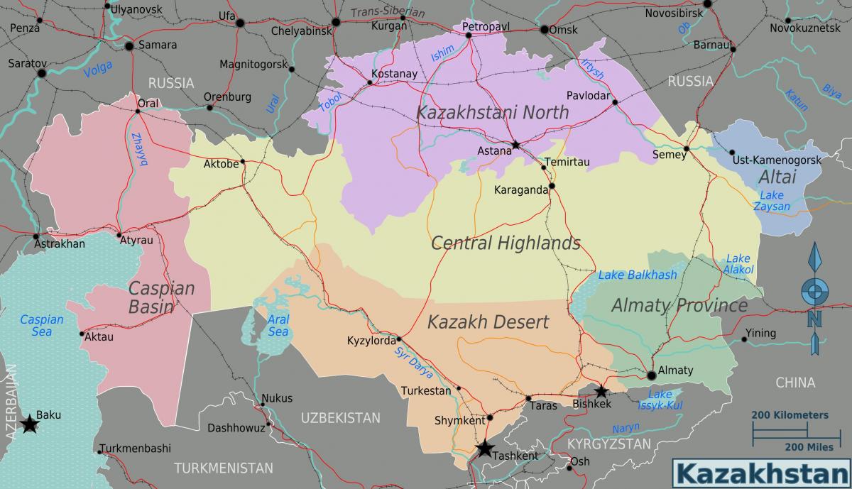 zemljevid Kazahstan regije