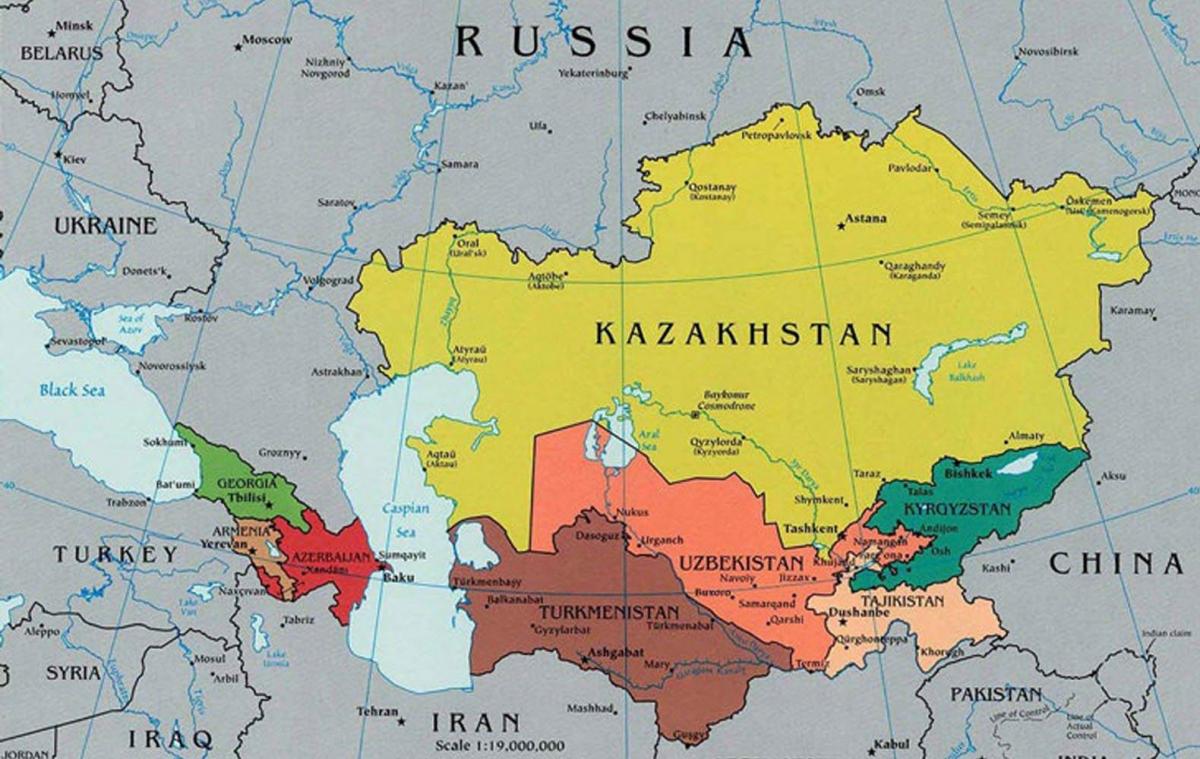 zemljevid Kazahstan okoliških državah